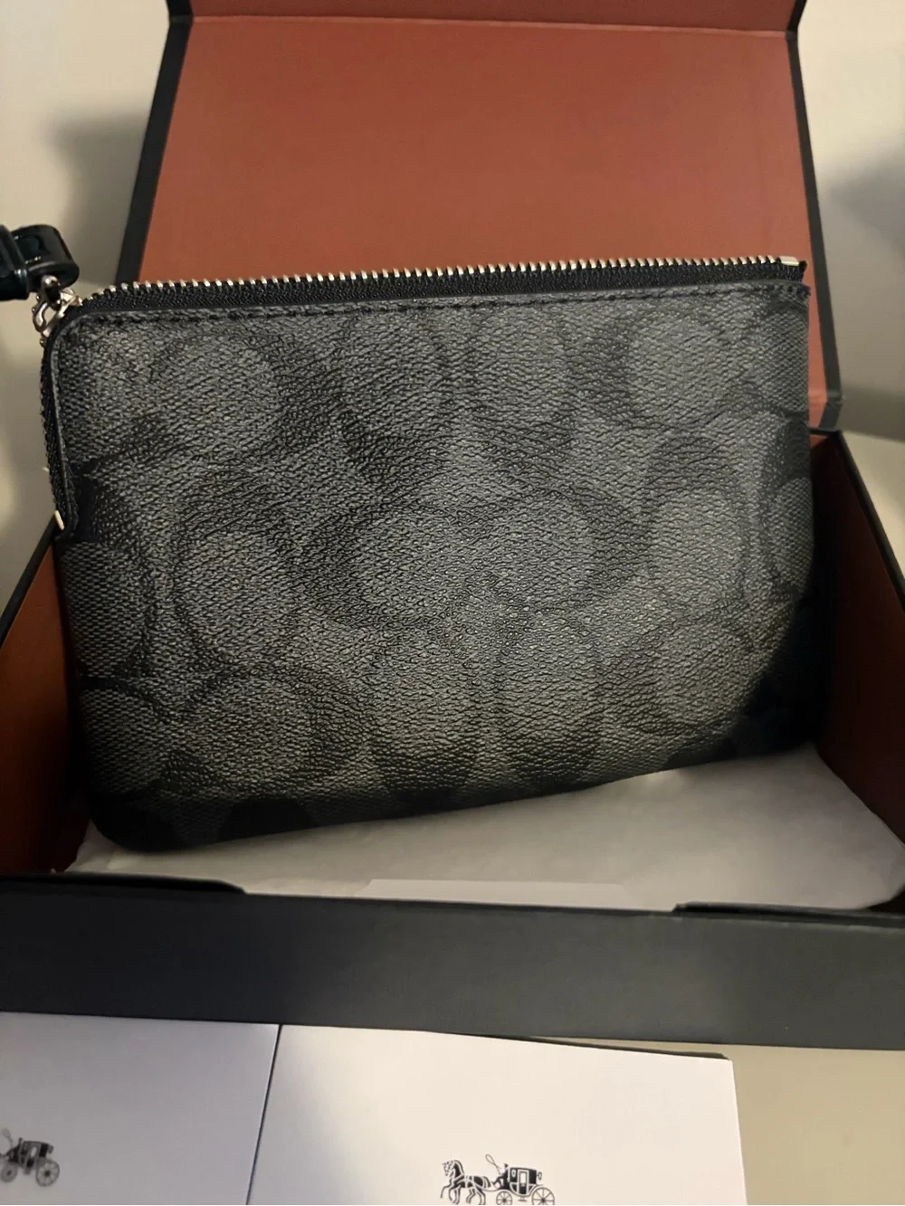 COACH Black Signature Patent-Trim Wristlet